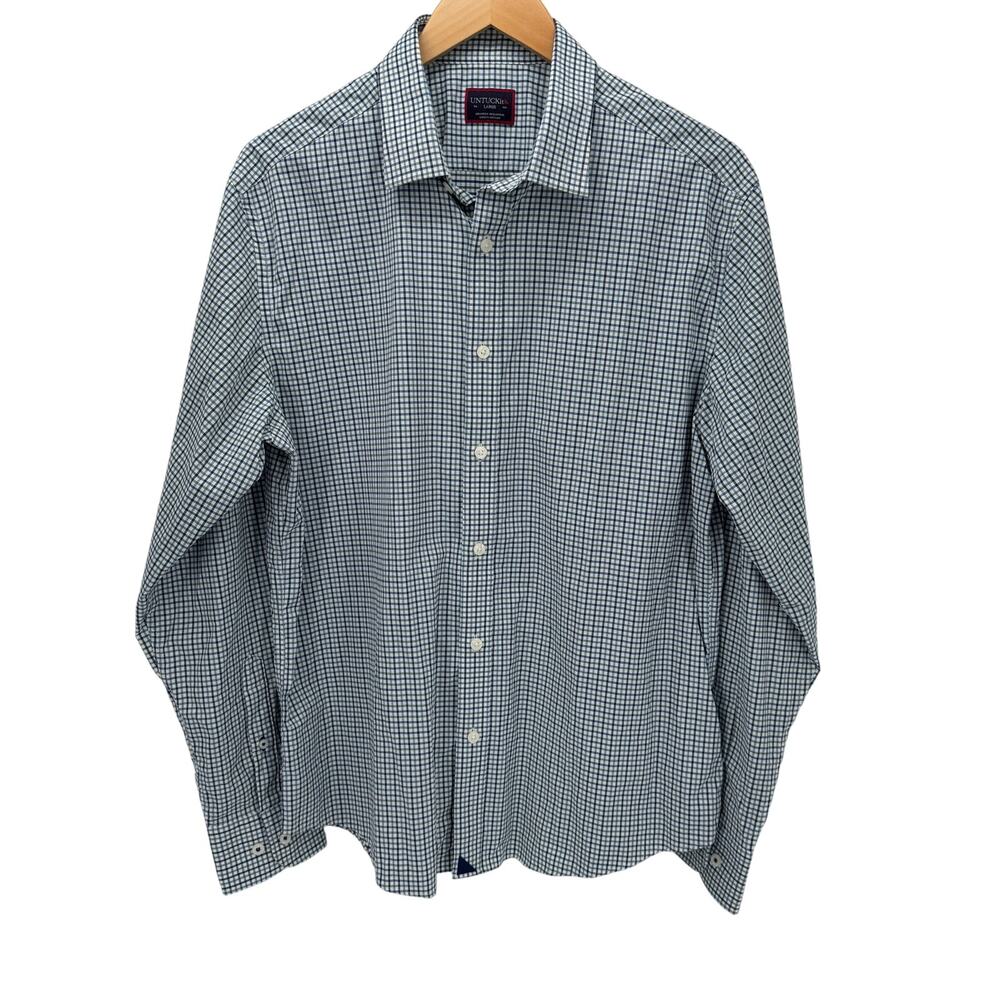 UNTUCKit Shirt Mens Large Green Blue Check Plaid Button Up Erbach Long Sleeve